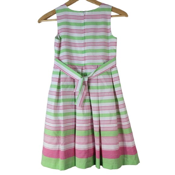 Bonnie Jean Girls Stripe Dress Pink Green SZ 10 Zip Wide Pleat Sleeveless Easter - Picture 5 of 8